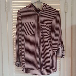 Grace Red and White Button Down Shirt with Cuffed Sleeves